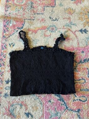 Old Navy Black Smocked Ruffle Strap Crop Cami